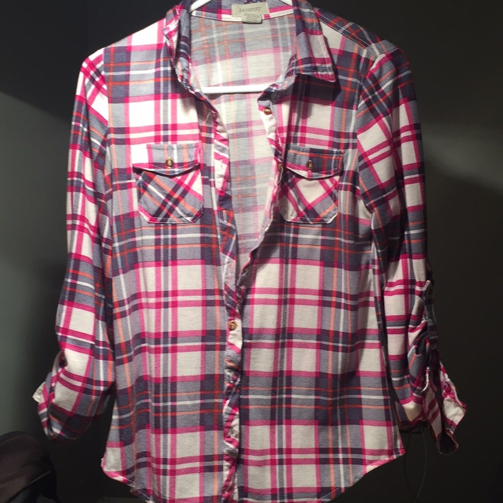 Multi colored button down collared shirt
